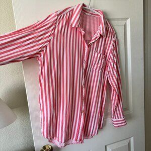 Jane and Delancey Pink White Striped Button Down Shirt Size L